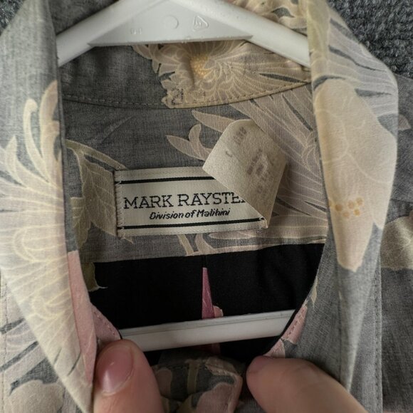 VTG Mark Raysten Malihini Large USA Made Half Button Up Shirt Floral Gray Pink - Picture 9 of 16